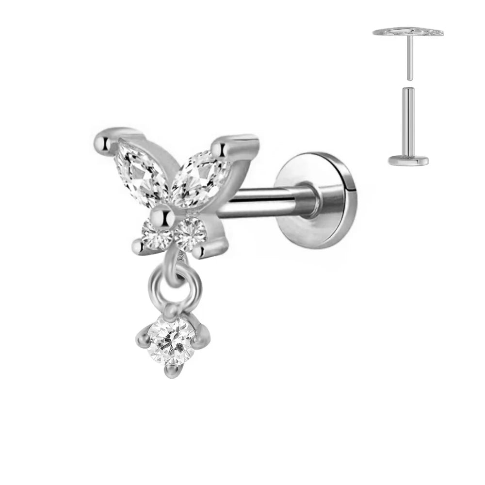 ASTM F136 G23 Titan Blumen Anhänger Labret Threadless Piercing Schmetterling Push-in Lippenstecker Daith Conch Ohrring 16G 18G 20G