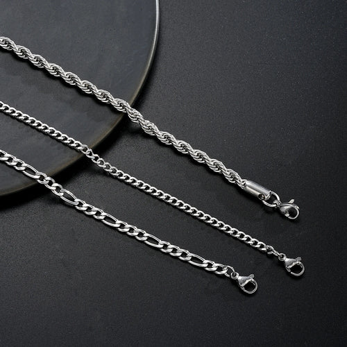 3 unids/set Pulsera de cadena cubana punk de acero inoxidable para hombre, pulsera minimalista de color plata, joyería de moda para fiesta, regalos