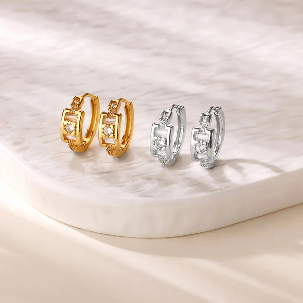 Round Shiny Zirconia Earrings for Women Stainless Steel Gold Color Piercing Earrings 2025 New Fashion Jewelry Mother's Day Gift