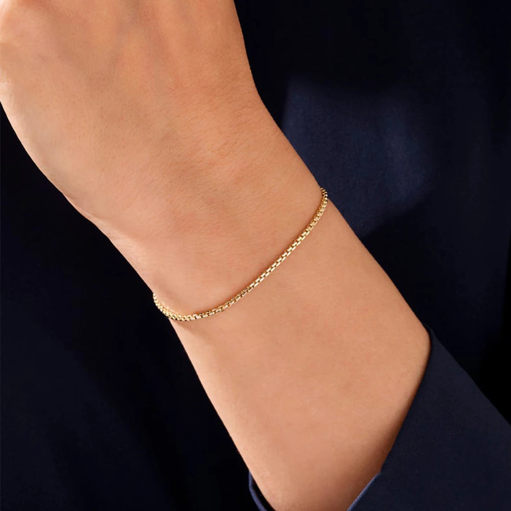 SUNIBI 2MM Einfache Box Chain Armbänder für Damen Goldfarben Edelstahl Klassisches Armband Minimalismus Geschenke Schmuck Großhandel