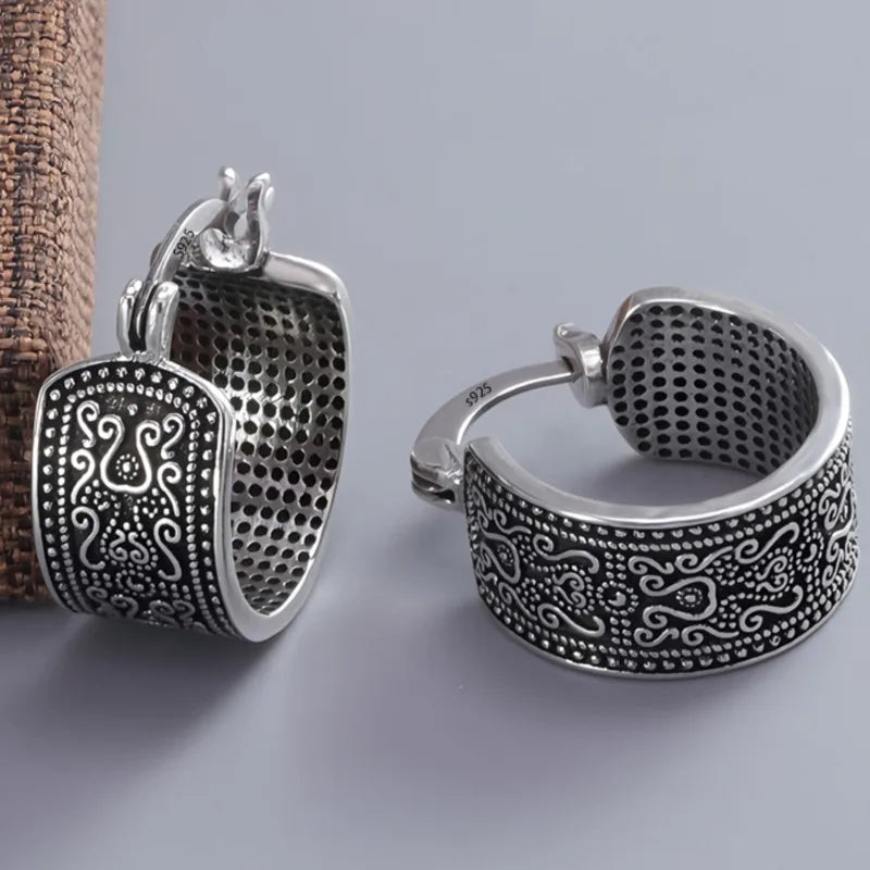 Ohrringe aus Sterlingsilber 925, Textur, Blumen, für Damen, Gothic, trendy, schlicht, Retro, Ohrring, Schmuck, Party-Accessoires