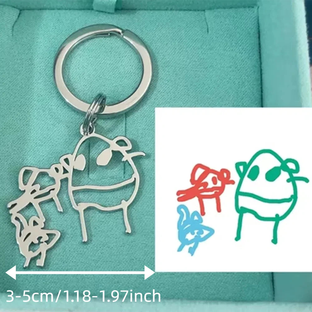 Individueller Edelstahl Kinderzeichnung Anhänger Schlüsselanhänger Kinder Kunstwerke Personalisierte Foto Logo Schlüsselring Schlüsselanhänger Schmuck Geschenke