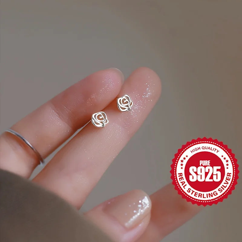 S925 Silber Rosenohrringe für Damen, hypoallergen, perfektes Geschenk für Verabredungen, vielseitig für den Alltag