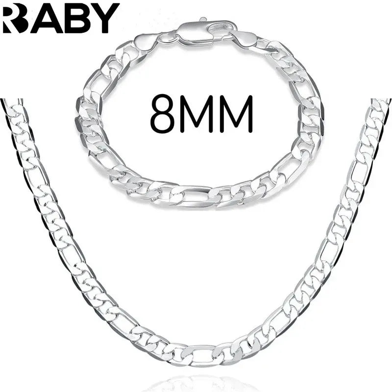 925er Sterlingsilber Armband Halskette Schmuckset Herren Und Damen Klassische 8MM Kette Mode Charme Hochzeit Feiertagsgeschenk