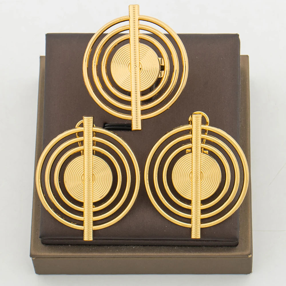 Wunderschöne Ohrringe mit Ring-Set für afrikanische Bräute, 18 Karat Goldfarbe, Clip-Ohrringe und Fingerring, elegante Dubai-Schmuck-Accessoires