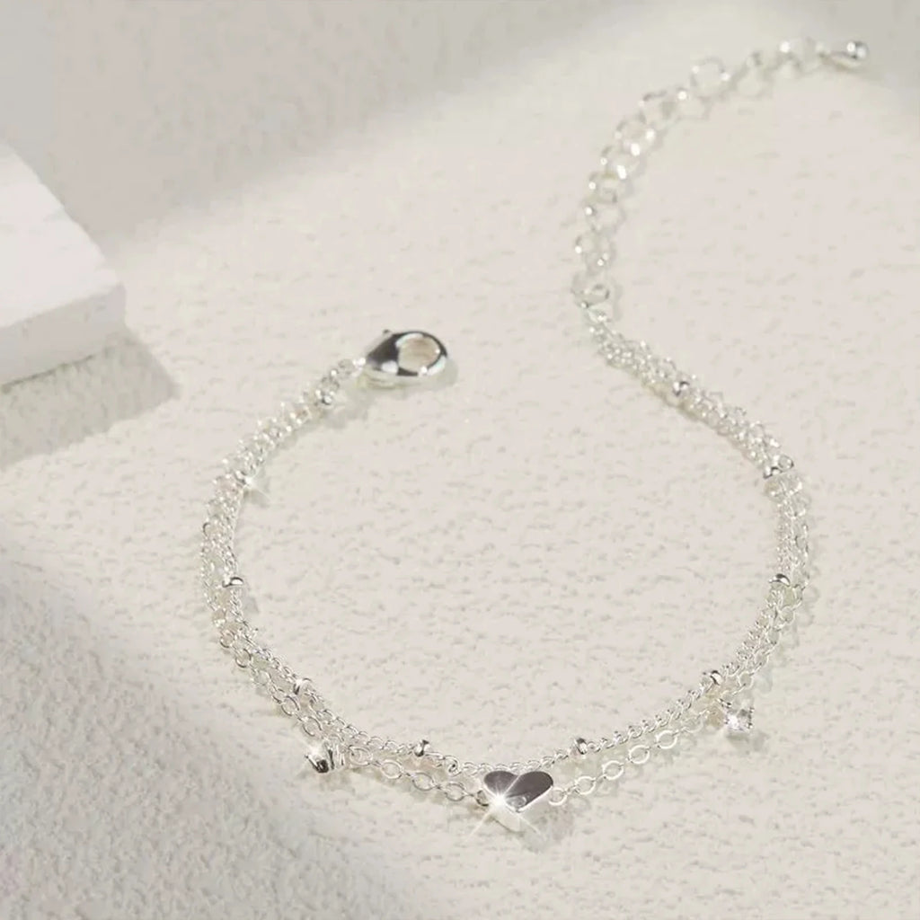 925 versilberte Zirkonia-Fußkettchen für Frauen Mädchen Trendy Neue Wasserdichte Herz-Charm Zierliche Ketten-Fußkettchen Schmuckgeschenke