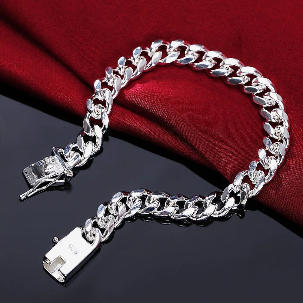 925 Sterling Silber exquisites massives Kettenarmband Mode Charms Frauen Männer massiv Hochzeit süße schlichte Modelle Schmuck