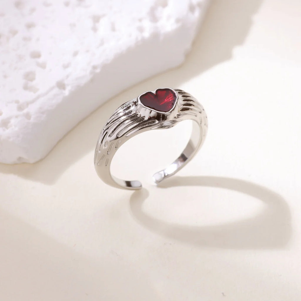 Punk Red Zircon Heart Rings for Women Stainless Steel Gold Color Cheap Open Ring 2025 New Fashion Wedding Couple Jewelry Gift
