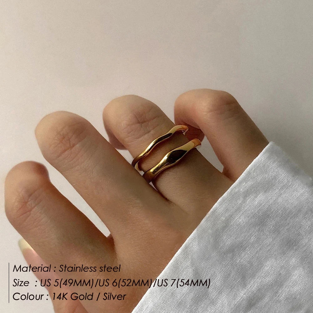 Edelstahlring für Frauen Unregelmäßige Wellenringe Trendy Einfache Geometrische Handgemachte Pärchen Schmuck Großhandel Dropshipping