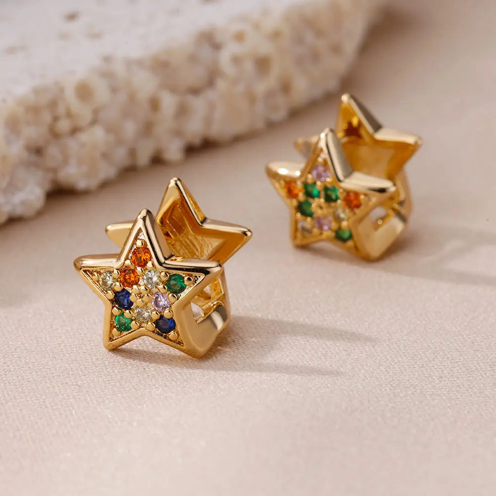 Zirconium Stern Ohrringe für Frauen Mädchen Edelstahl Gold Farbe Ohrring Y2k Hochzeit Ästhetischer Schmuck aretes mujer