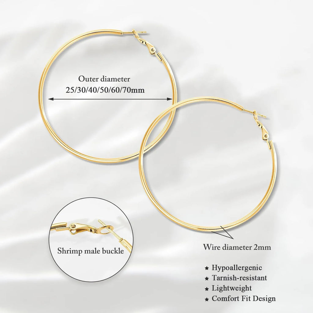 Klassische Edelstahl Creolen Ohrringe für Damen, 25mm/30mm/40mm/50mm/60mm/70mm