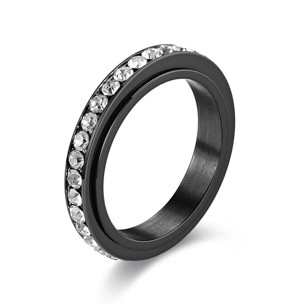 4MM Edelstahl Spinner Fingerringe für Frauen Kristall Drehbare Eheringe Männer Mode Jahrestag Party Schmuck