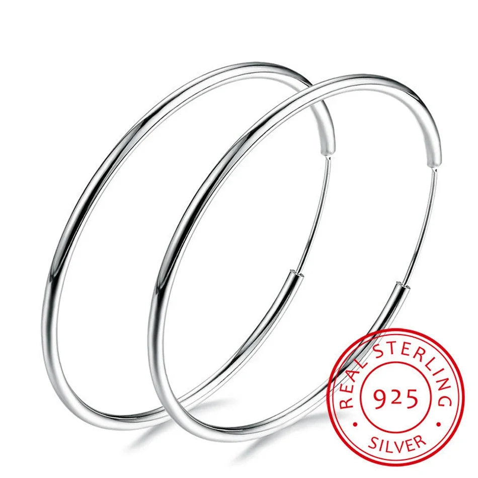 Damen 100% 925 Sterlingsilber Creolen Runde Schleife Geschenke Box Verpackung Einfache Silber Creolen Piercing