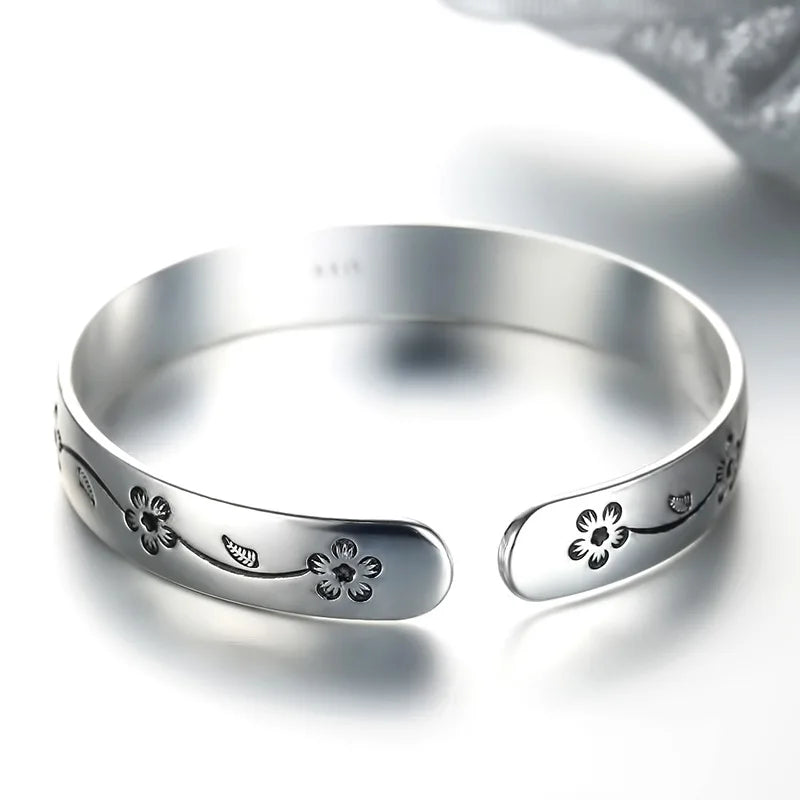925 Sterling Silber Blumen Offener Armreif für Frauen Luxus Qualität Schmuck Großhandel Schmuck
