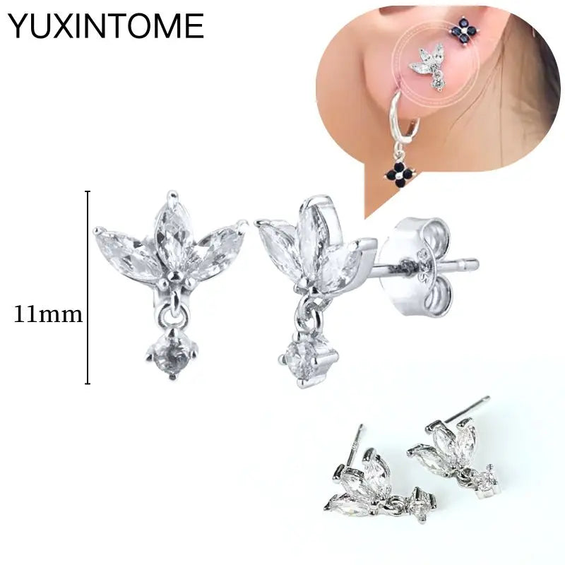 925 Sterling Silber Ohrnadel Mode Creolen Weiße Kristall Luxus Damen Silberohrringe Hochzeit Damenschmuck Geschenk