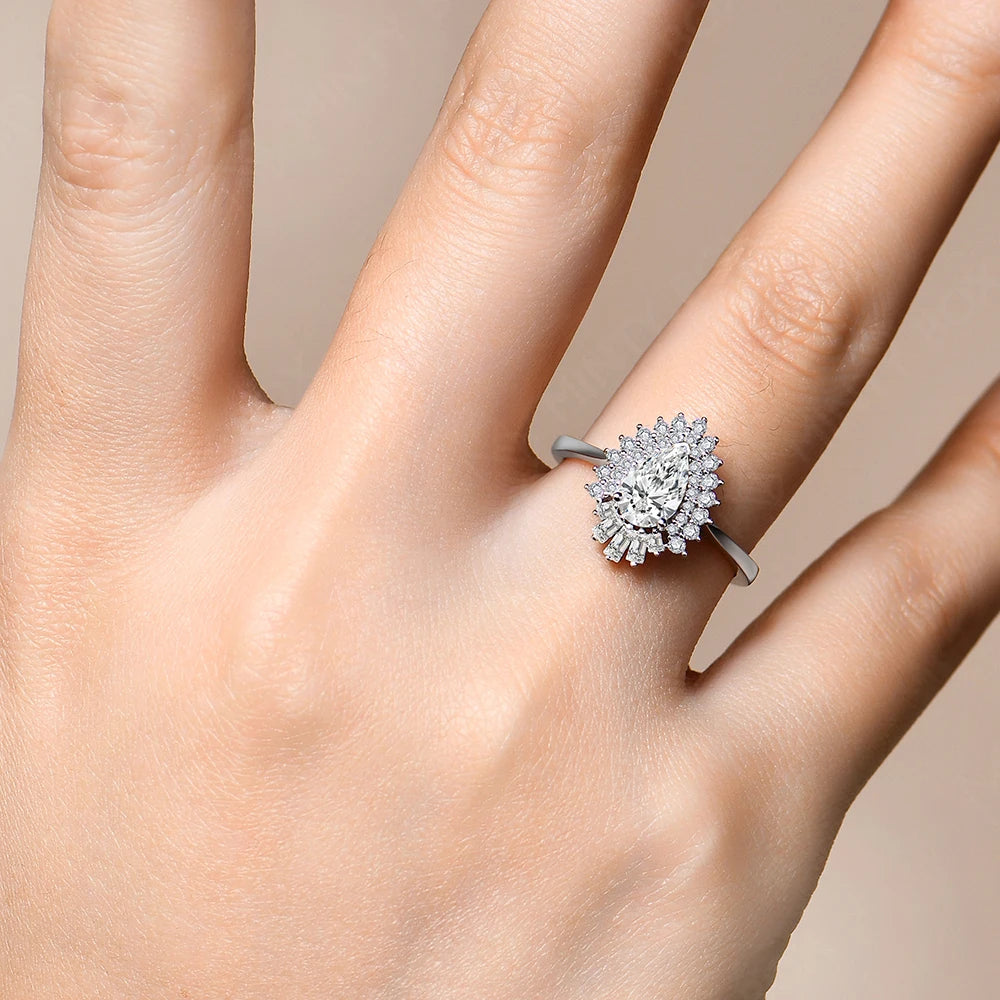 MINTYBOX Birnenform S925 Silber D VVS1 Moissanit Diamantringe für Damen 18K VERGOLDET Verlobung Feiner Schmuck Zertifiziert