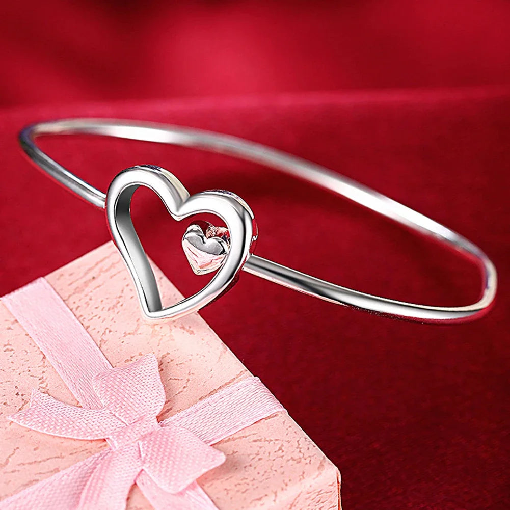 Trendige 925 Sterling Silber Armreifen Armband Anhänger Süße Offen für Frauen Mode Schmuck Verstellbare Größe Manschette Hochzeit Party