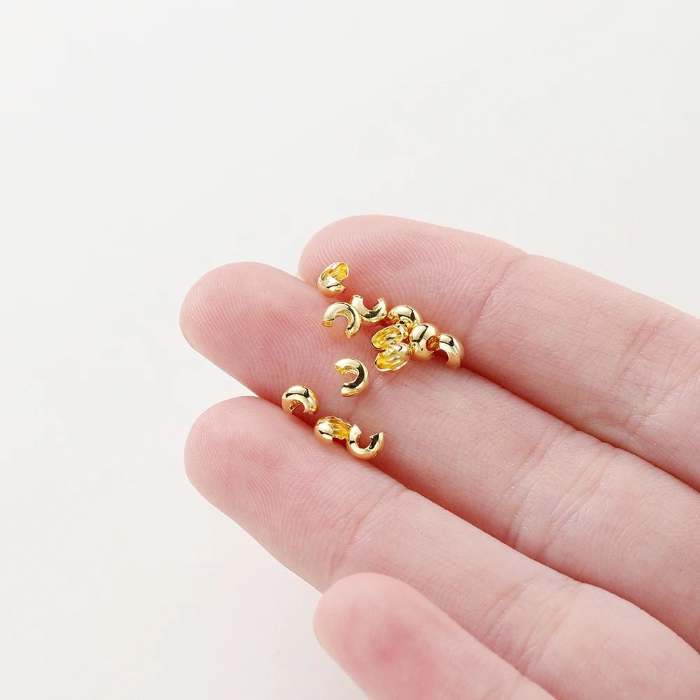 3mm/4mm/5mm Cuentas de Engarce Abiertas Chapadas en Oro de 14k y 18K, Cubiertas para Cuentas de Engarce, Cuentas Espaciadoras Tope para Suministros de Fabricación de Joyas DIY
