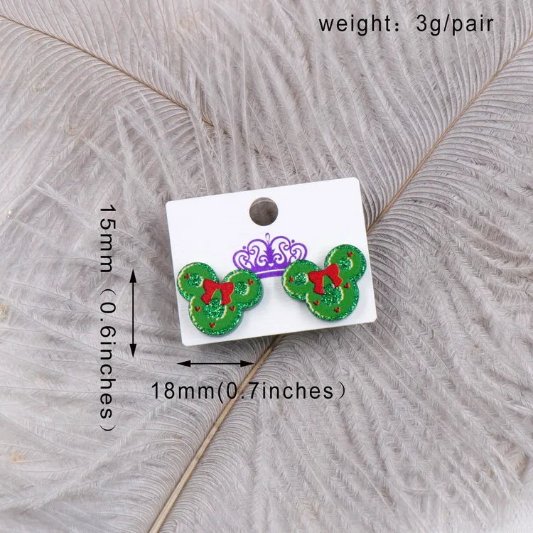 Custom Santa Hats Tree Mouse Head Turkey Glitter Acrylic Christmas Stud Earrings Stainless Steel Jewelry Wholesale