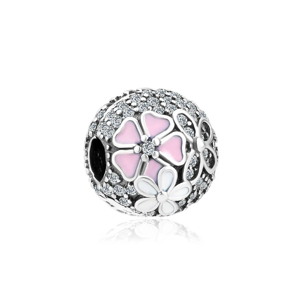 Europäisches Neues 925 Sterling Silber Frühling Neue Rosa Blume Ballon Katze Diy Perlen Charm Passend Europäische S925 Armband Armreifen