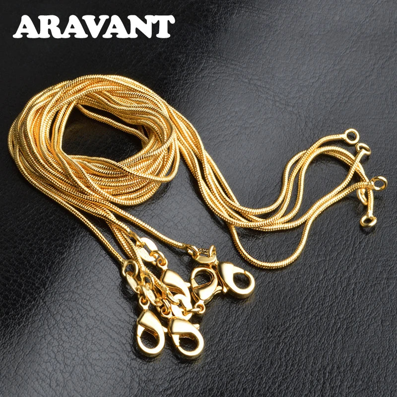 Aravant Collar de cadena de serpiente de plata de ley 925 y oro de 18 quilates de 1 mm y 45-75 cm para mujer, joyería de moda para fiestas y bodas
