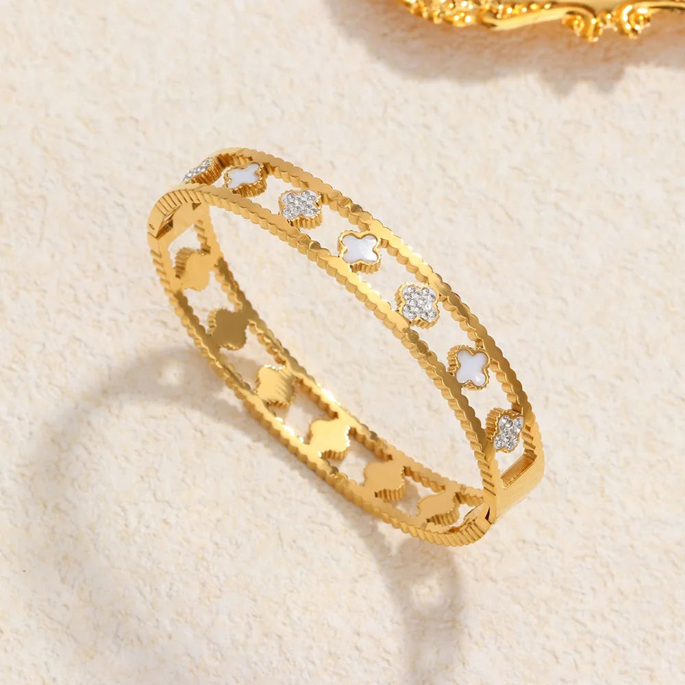 Klassisches Edelstahl-Zirkon-Emaille-Damenarmband, hochwertiges wasserdichtes Metallarmband, Hochzeitspartyschmuck