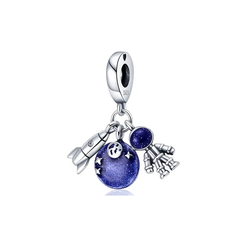 Europäische Sommer Blaue Serie Schildkrötenblumen-Anhänger Passend für S925 Europäisches 925 Sterling Silber Armband Armreifen Halskette