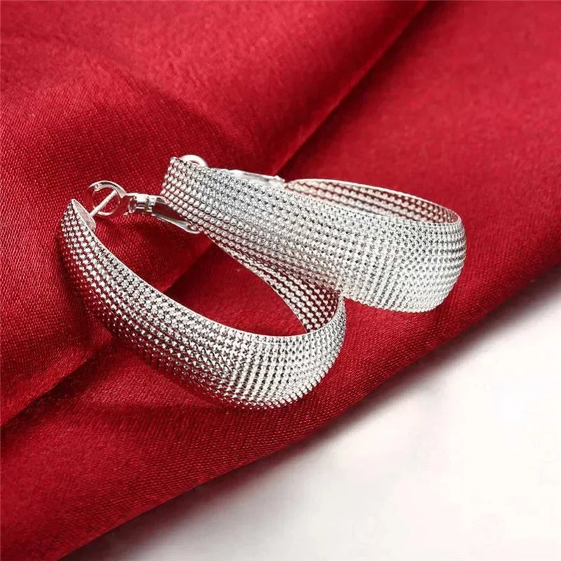 Neue 925 Sterling Silber Creolen für Damen, Hochzeitsgeschenk, Feiner Europäischer Schmuck, Weihnachtsgeschenk, Verlobungsfeier