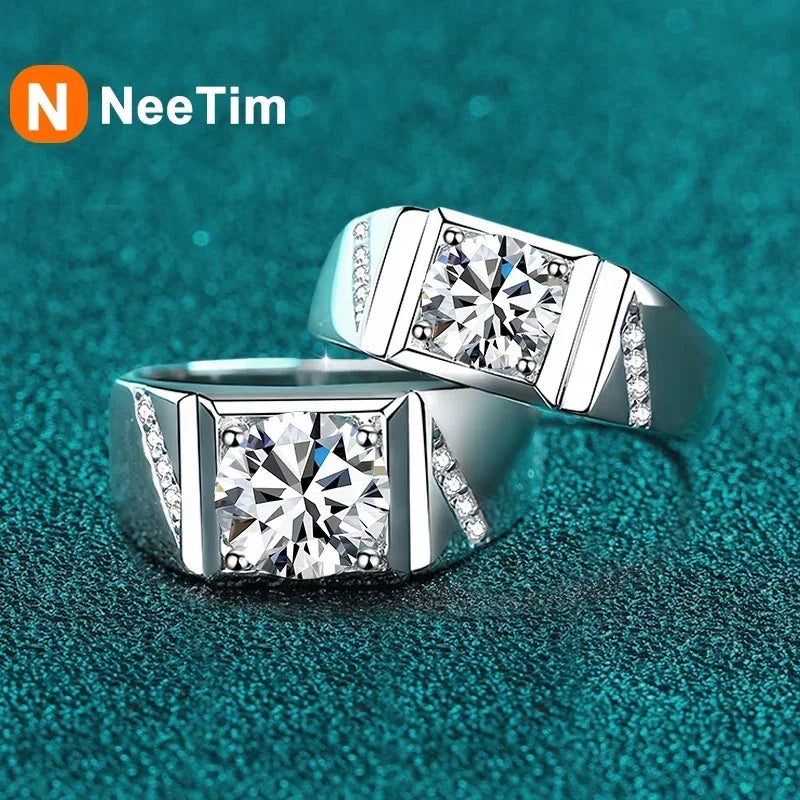 NeeTim 1ct 2ct D VVS1 Moissanit-Ring für Herren 925er Sterlingsilber mit Goldbeschichtung Verlobungs-Ehering Labor-Diamant Herrenringe