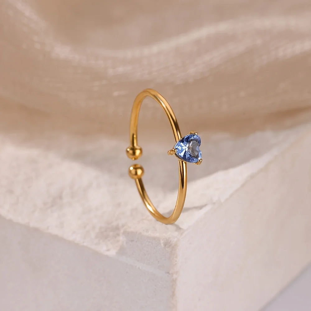 2025 Geburt Bunte Zirkonia Herz Öffnungsringe für Frauen Mode Zierliche Edelstahl Prinzessin Ring Schmuck Hochzeit Geschenk