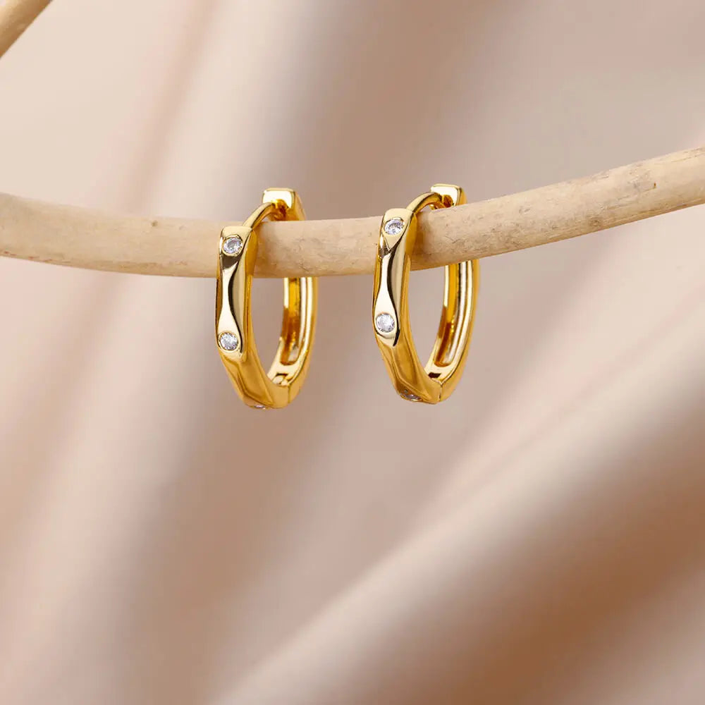 Edelstahl Creolen für Damen Goldfarbe Geometrischer Quadrat Zirkon Ohrring Weibliche Hochzeit Ästhetischer Schmuck Geschenk Mujer