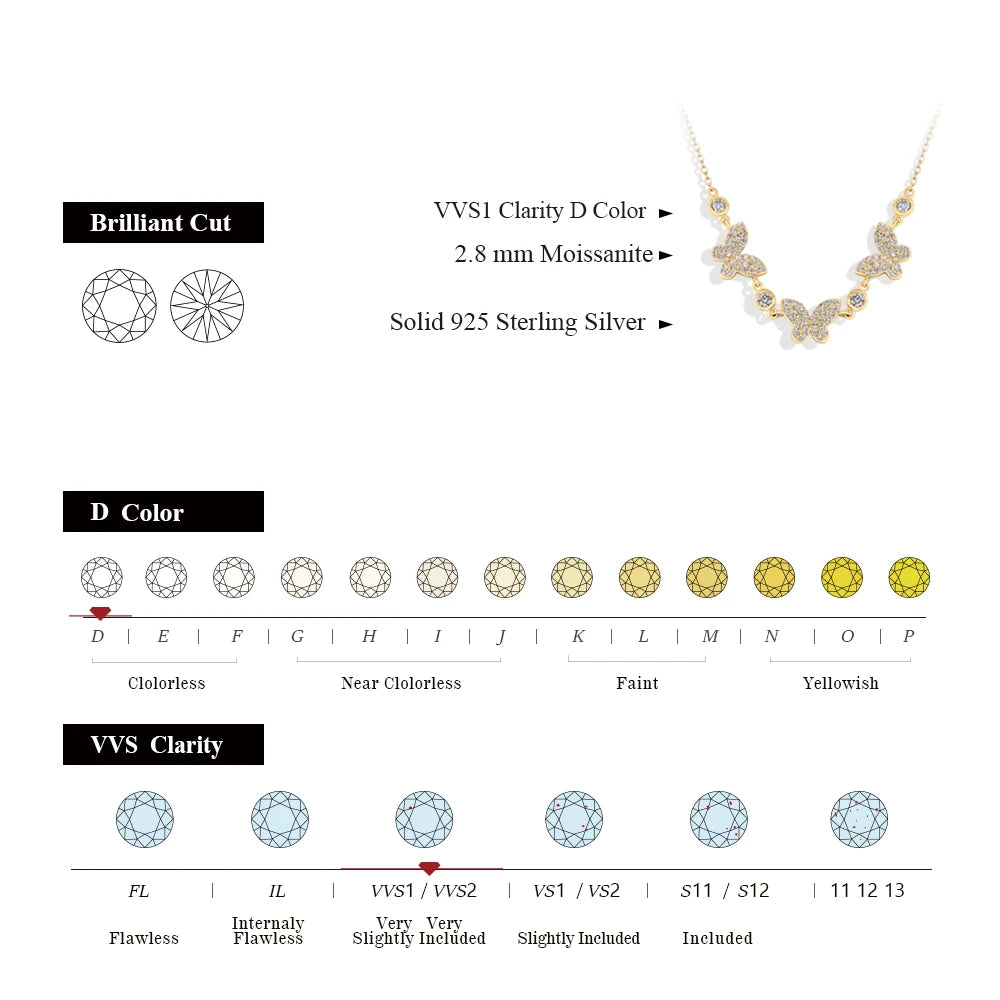 MINTYBOX S925 Silver Butterfly Moissanite Necklaces 18k Gold Plated D/VVS1 Lab Diamond 40+5cm for Women Brithday Jewelry Gift