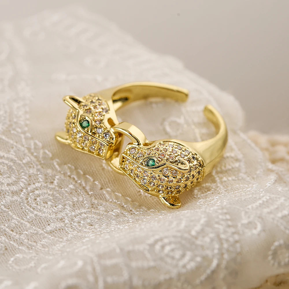 NEWBUY Neue hochwertige vergoldete Zirkon-Hip-Hop-Ringe Mode zarter Leopardenring Damen Party Schmuck Accessoires