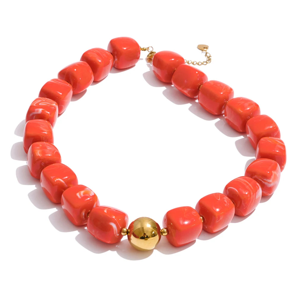 Yhpup Acryl Quadratperlen Kette Halskette Armband Armreif Edelstahl Handgemachter Schmuck Wasserdicht Grün Khaki Pink Bernstein