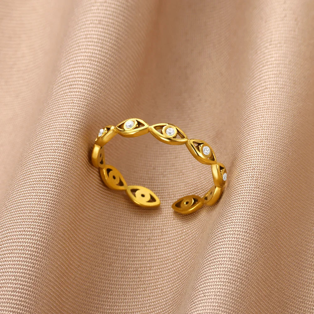 Grüne Zirkonia Herzringe für Damen, Vintage Goldfarben, Edelstahl, offener Ring, modischer ästhetischer Schmuck, Hochzeitsgeschenk