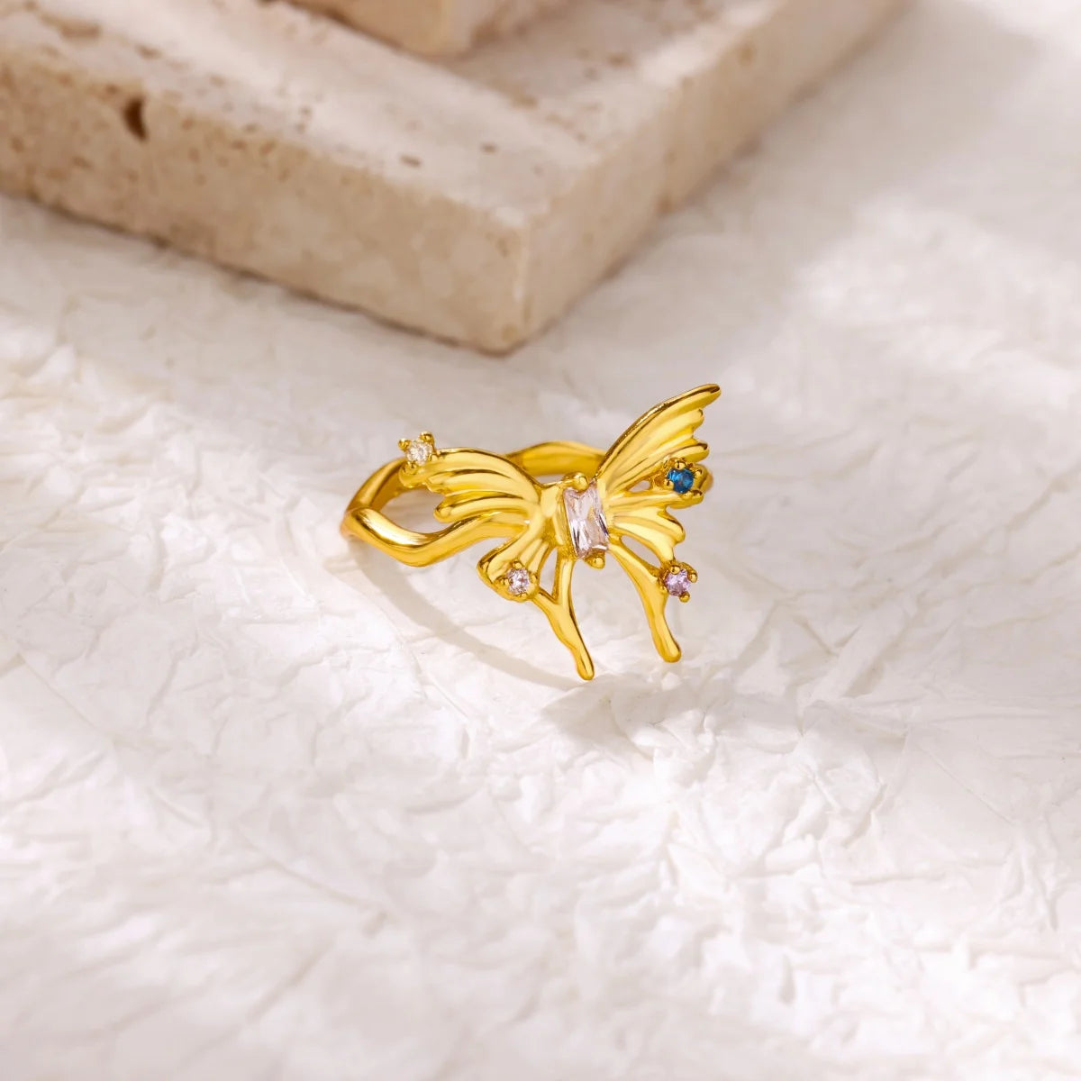 Mode Luxus Zirkon Schmetterlingsringe für Damen Edelstahl Offener Fingerring Trendiger Hochzeitsfeier Ästhetischer Schmuck Geschenk