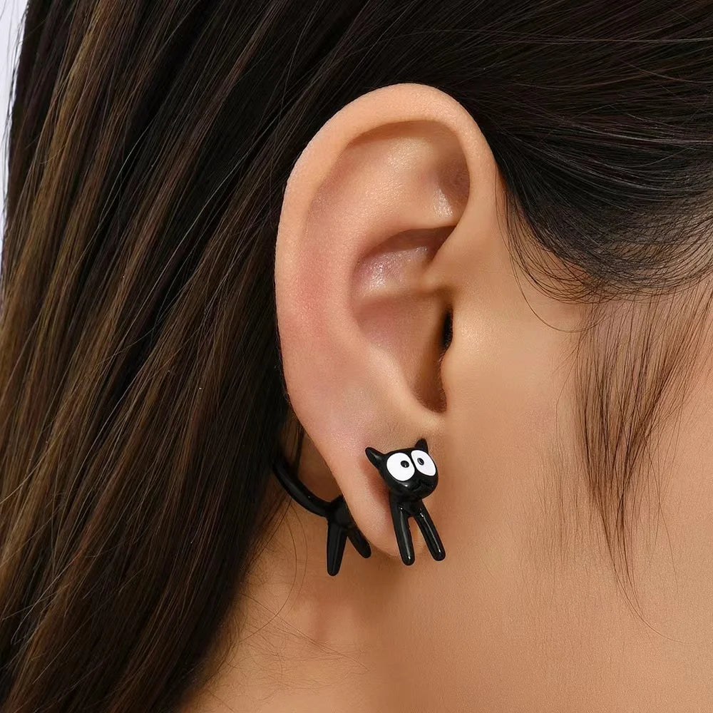 Schwarze Katze Design Ohrstecker Trendy Ins Mädchen Süße Damen Ohrringe Tiermotiv Schwarze Bemalung