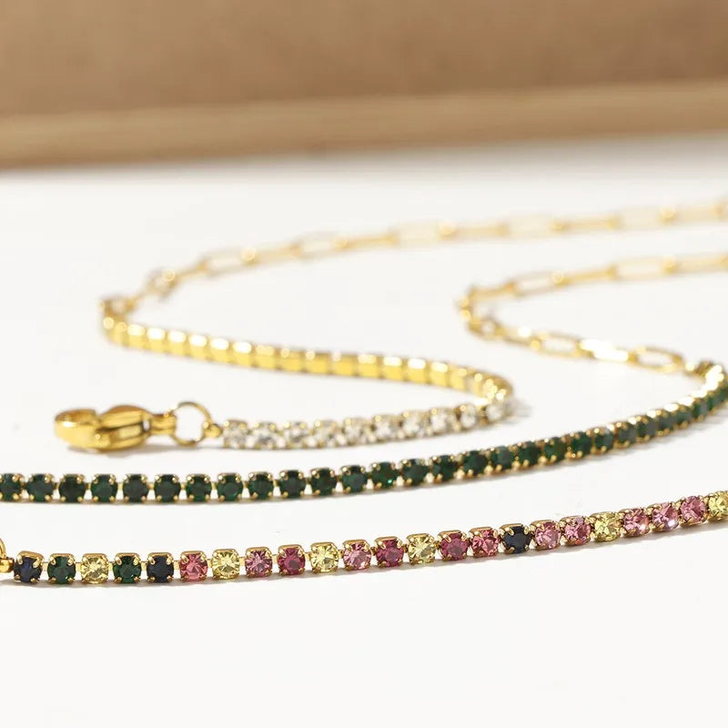 2mm Dünnes buntes CZ Edelstahl-Armband zum Stapeln für Frauen Mädchen