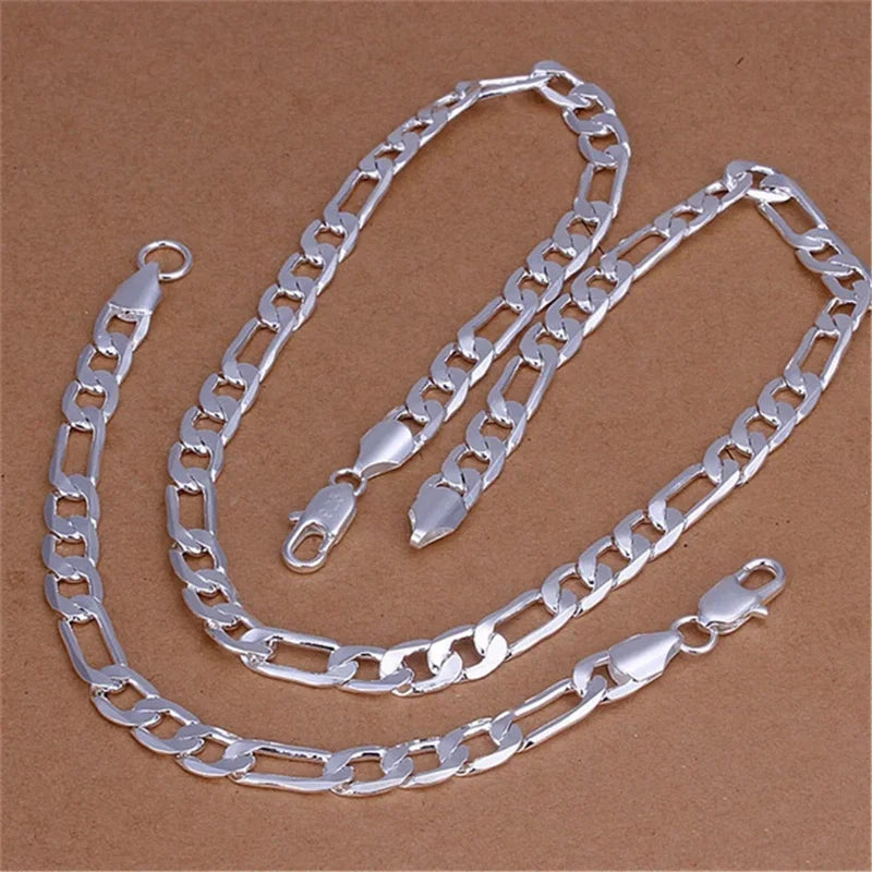925er Sterlingsilber Armband Halskette Schmuckset Herren Und Damen Klassische 8MM Kette Mode Charme Hochzeit Feiertagsgeschenk