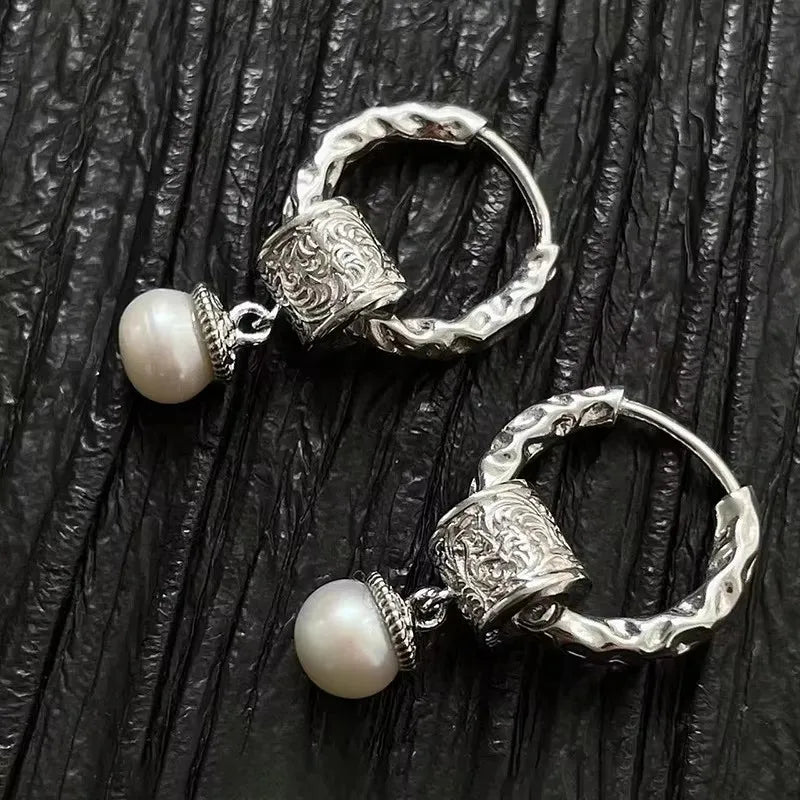 Ohrringe aus Sterlingsilber 925, Textur, Blumen, für Damen, Gothic, trendy, schlicht, Retro, Ohrring, Schmuck, Party-Accessoires