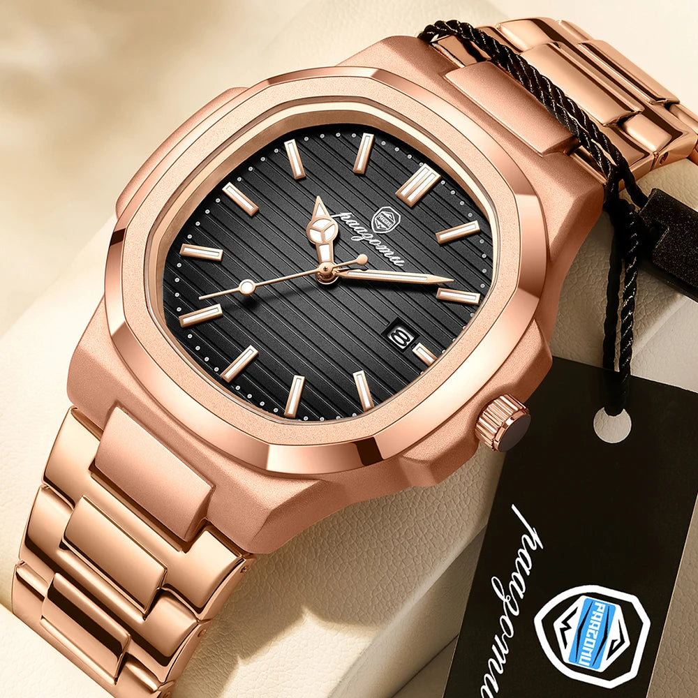 Reloj de Pulsera de Cuarzo de Acero Inoxidable para Hombre, de Negocios, Calendario, Fecha, Informal, Deportivo, Luminoso