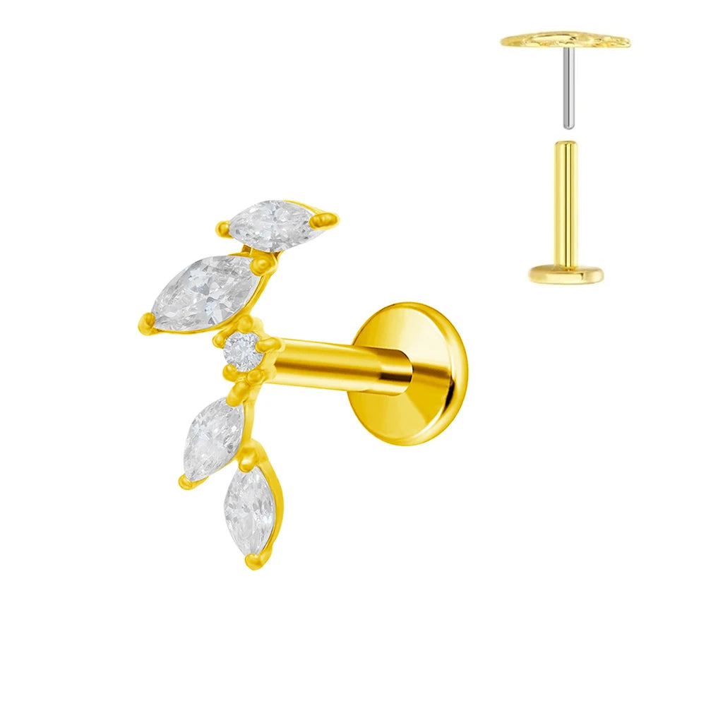 ASTM F136 G23 Titan Piercing Ast Ohrring Stecker Mond Push-In Zirkonia Gewindelos Labret Piercing 16/18/20G Knorpelkörperschmuck