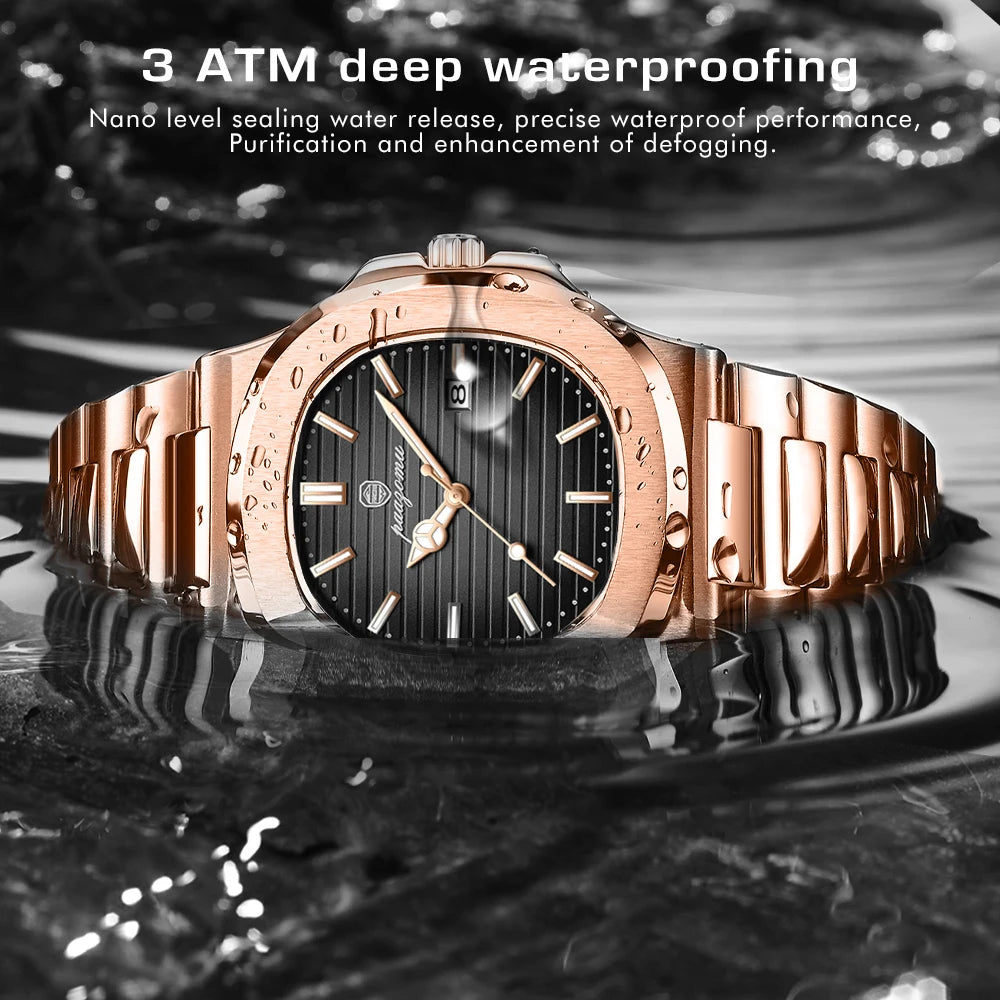 Reloj de Pulsera de Cuarzo de Acero Inoxidable para Hombre, de Negocios, Calendario, Fecha, Informal, Deportivo, Luminoso
