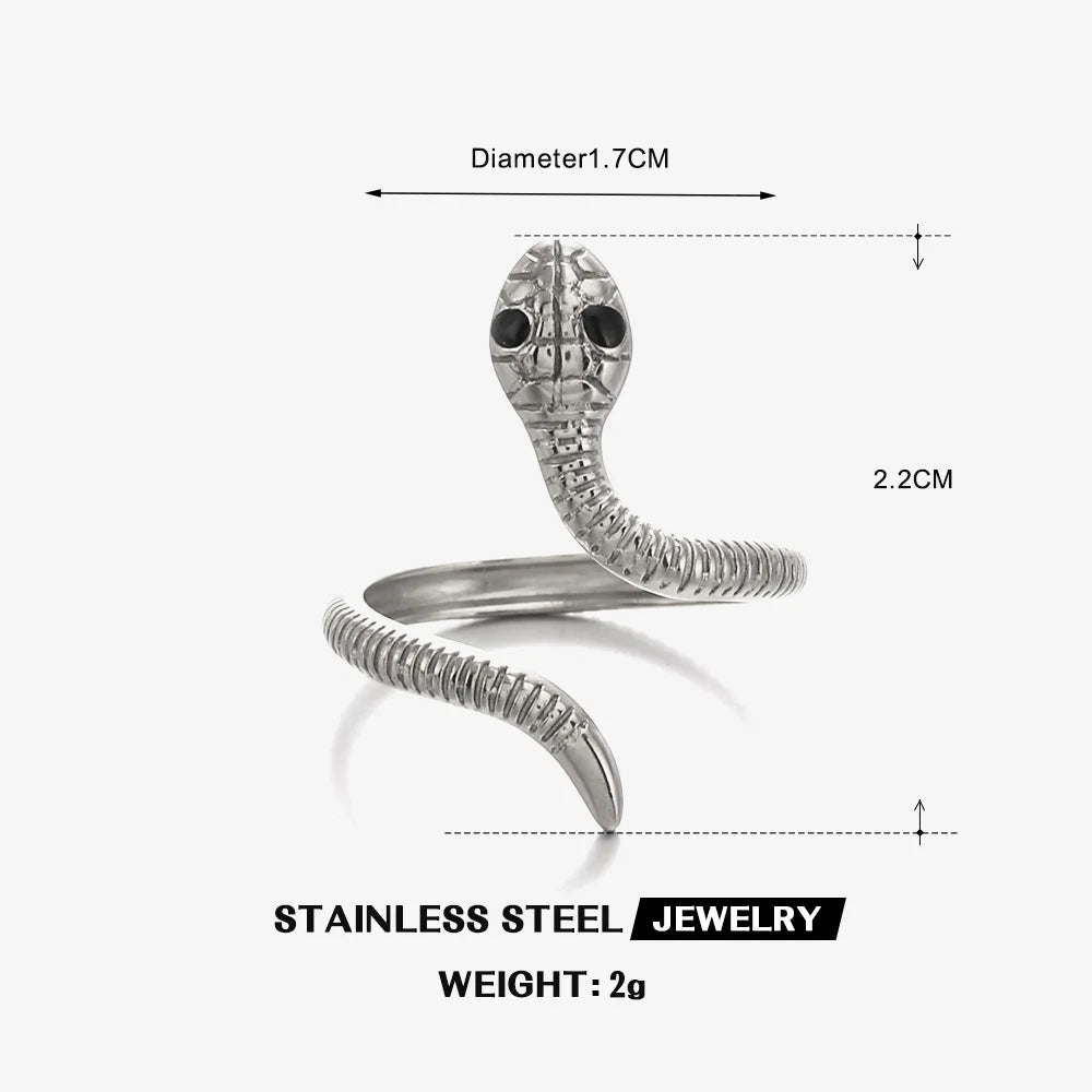 Stainless Steel Snake Rings for Women Men Gold Color Open Adjustable Finger Ring Vintage Gothic Aesthetic Jewelry Anillos Mujer