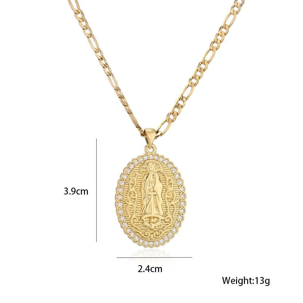 NEWBUY High Quality Women's Religious Jewelry Copper CZ Zircon Inlay Virgin Mary Pendant Stainless Steel Chain Necklace