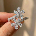 925er Sterling Silber Ästhetischer Blumen Verstellbarer Fingerring Weiblicher Brillanter Zirkonia Schmuck für Verlobung Zarte Accessoires