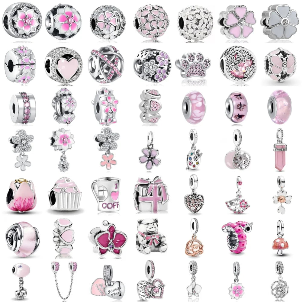 Heiß begehrtes 925er Silber Rosa Serie Blume Hundepfote herzförmiger Anhänger, passend für originale Armband DIY Accessoires, exquisiter Schmuck