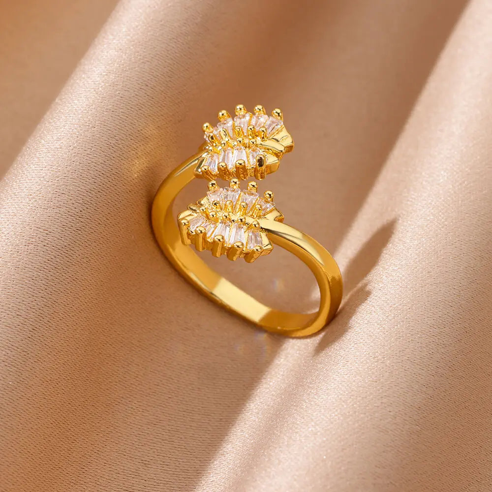 Zirkon geometrische Ringe für Frauen Luxus Edelstahl Gold Farbe Offener Ring Trendige Hochzeit Party Ästhetischer Schmuck Geschenk Femme