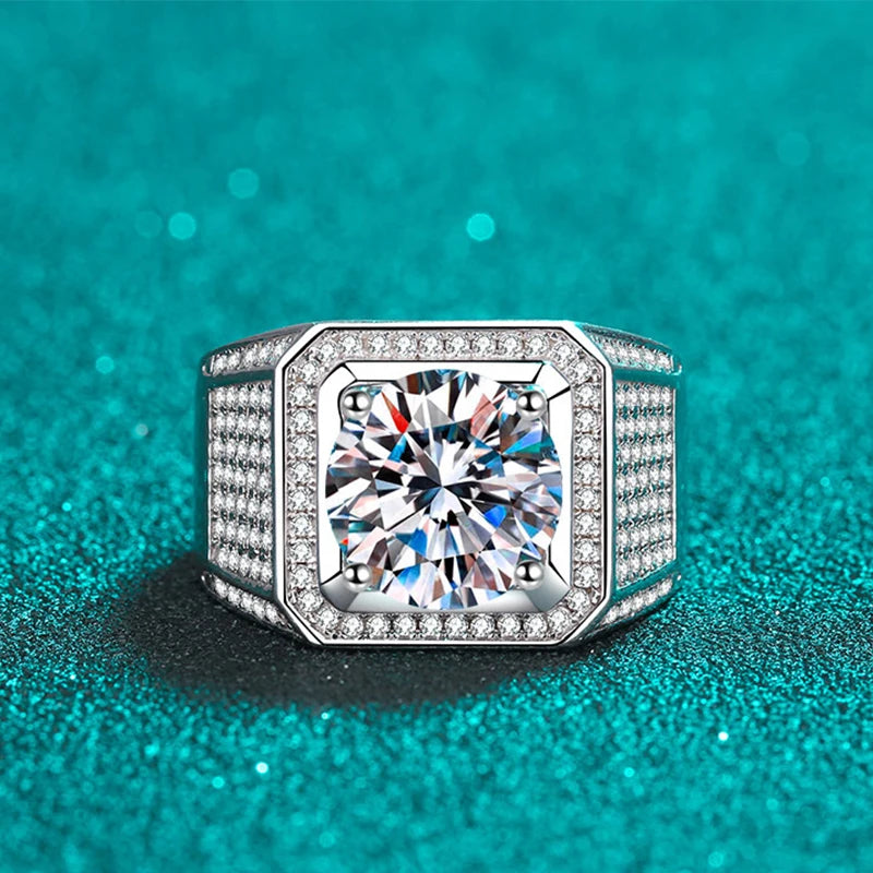 NeeTim D Color 10 Karat Moissanit Ring für Herren S925 Sterlingsilber mit Weißgold plattiert Luxus Herren Hochzeitsring Feiner Schmuck