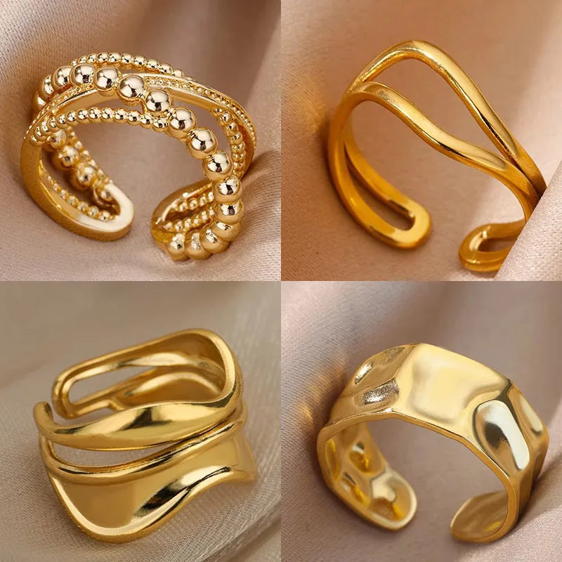 Anillos abiertos minimalistas de acero inoxidable para mujer, color dorado, para boda, anillo estético, accesorios de joyería de diseño, BFF